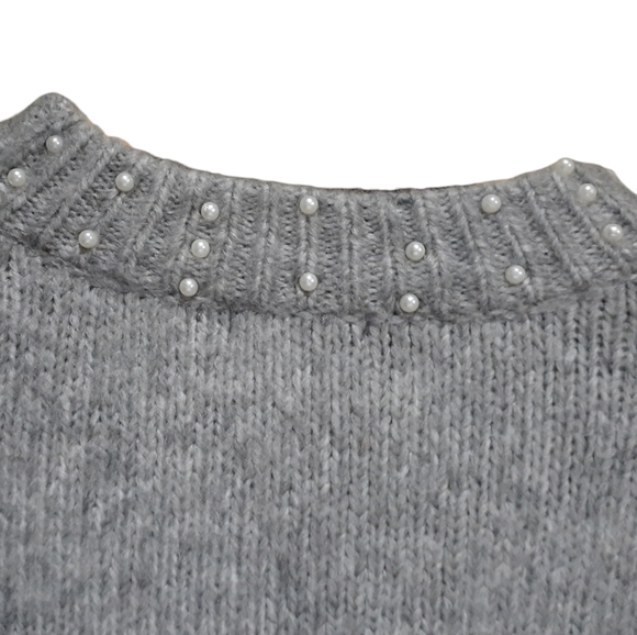 Esqualo Women's Alpaca Pullover Sweater Gray Pearl Embellishments Size XS - Picture 6 of 10